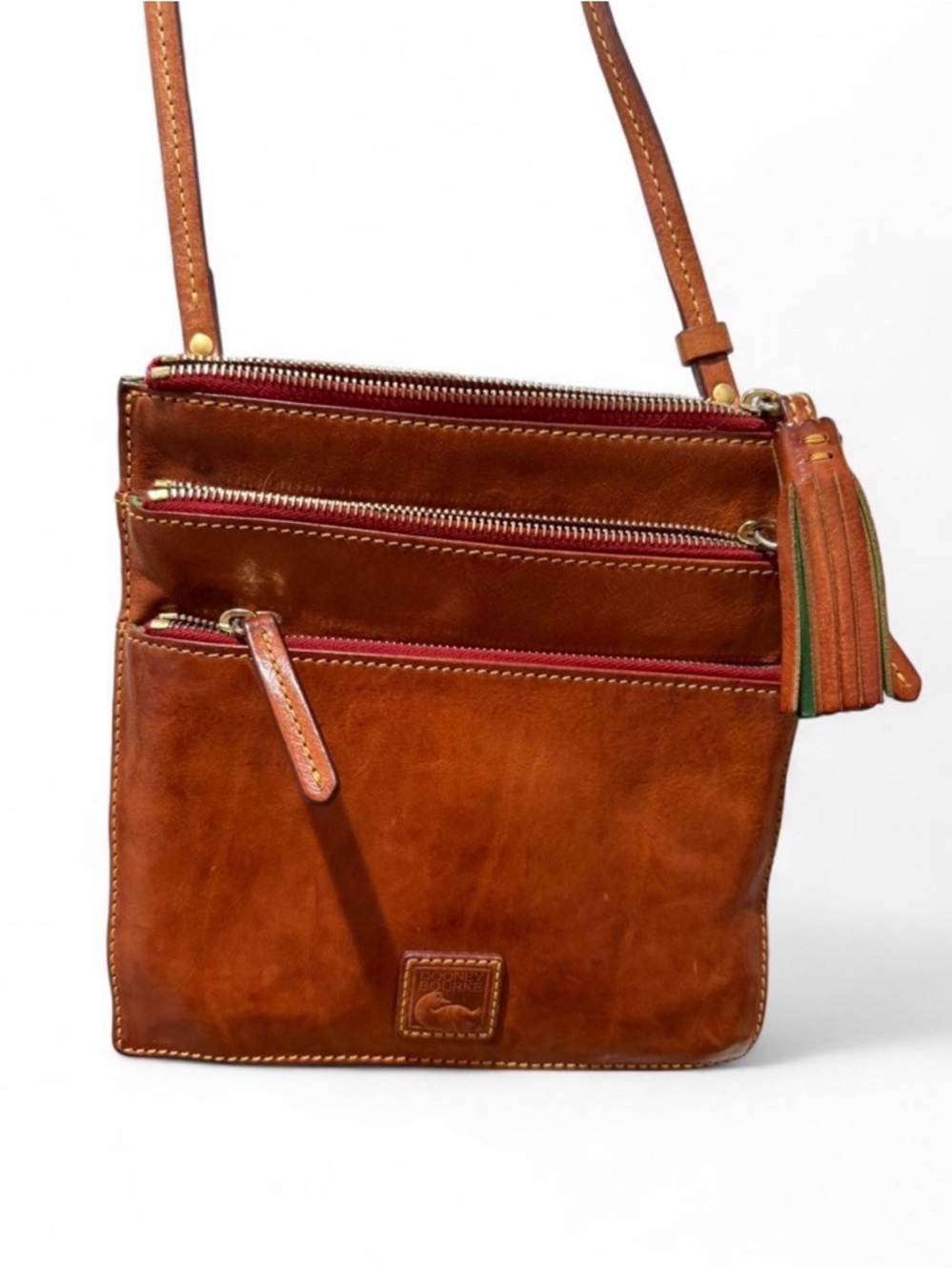 Dooney & Bourke Cognac Leather Crossbody Bag with Tassel